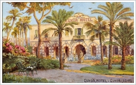 Historic postcard of the Luxor Hotel based on a painting, Luxor