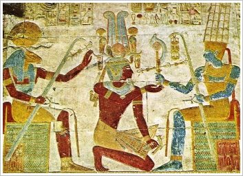 Khnum, Seti I and Amun in the Temple of Seti I