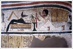 TT16 - Panehsy in front of Anubis, ©Eva Hofmann, Egyptological Institute Heidelberg