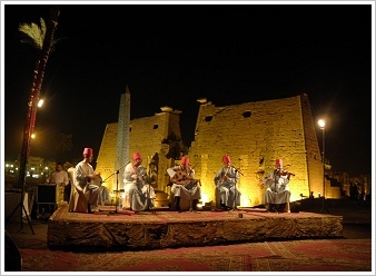 Conference "Thebes in the First Millenium BC" - Musicians in front of the magnificent  backdrop of Luxor Temple