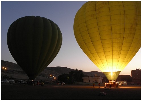 Balloons just ahead of start at the balloon aitport on the western bank of Luxor